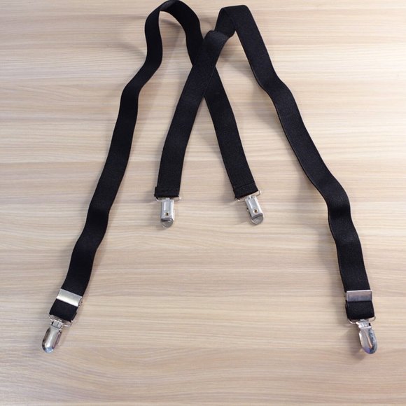 Suspender Boy Black Clip On X Back Adjustable Strap Solid Formal Elastic Stretch - Picture 1 of 6